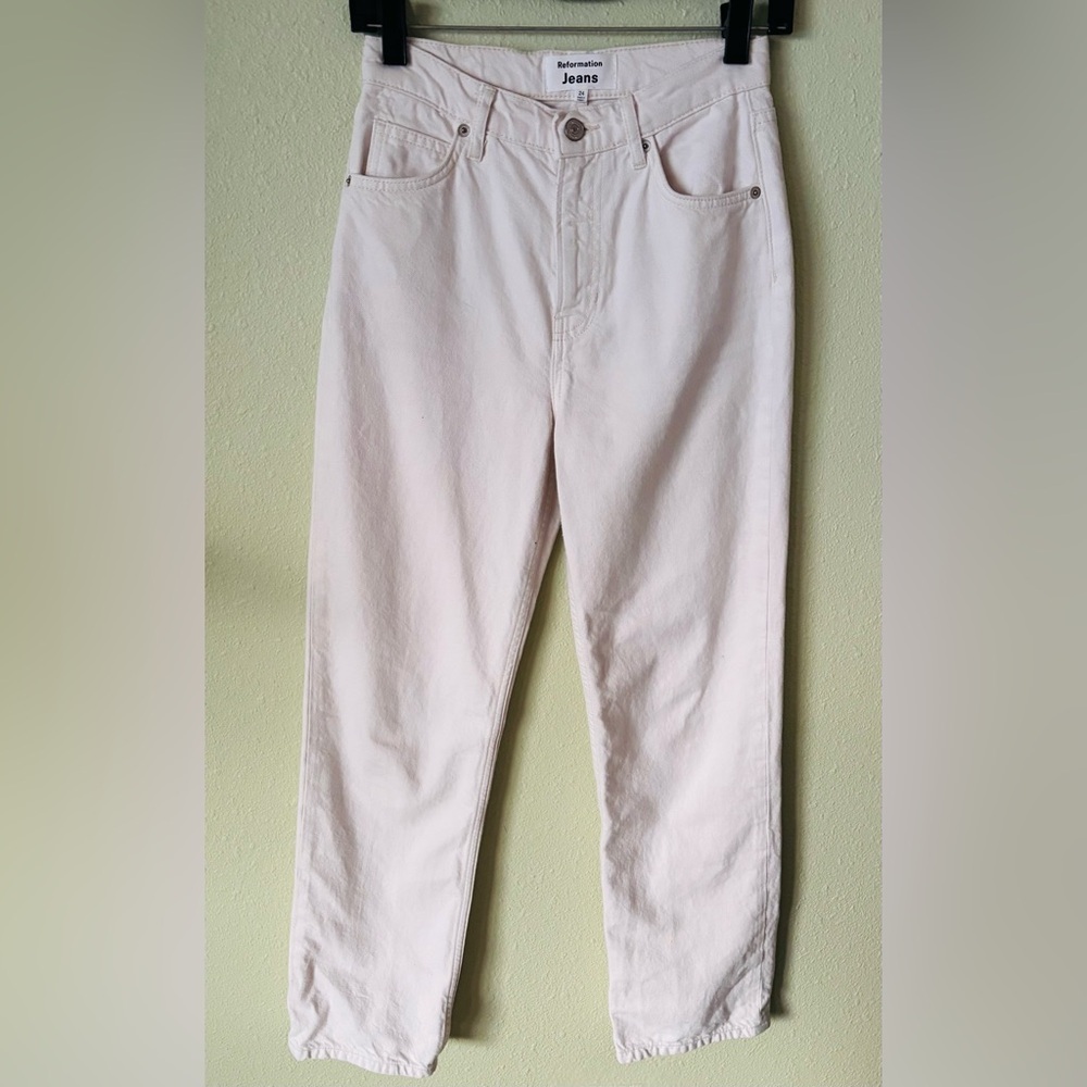 Reformation Cream Colored High Rise Denim Jeans Size: 24